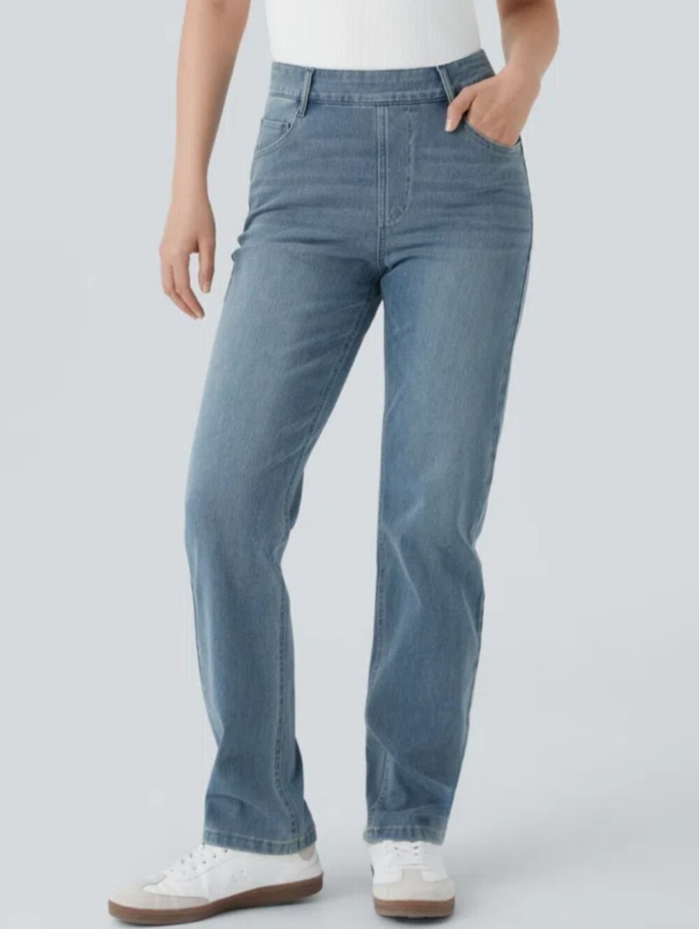 Halara Flex™ High Waisted Pockets Straight Leg Washed Casual Jean Size 14 New